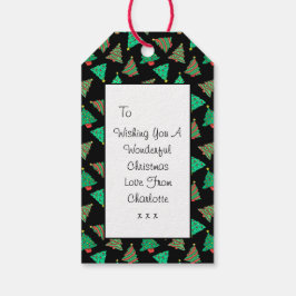 kerstboompatroon | Custom Black Cadeaulabel