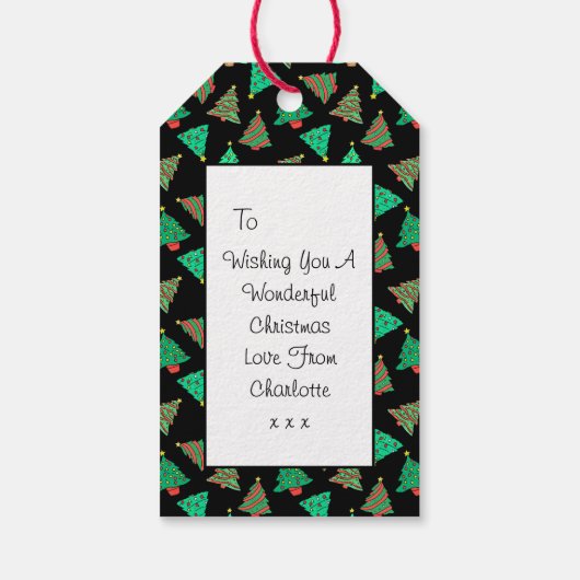 kerstboompatroon | Custom Black Cadeaulabel (Achterkant)