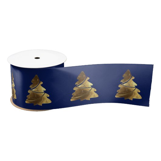 kerstboompatroon Elegant Navy Blue en Gold Satijnen Lint (Spoel)
