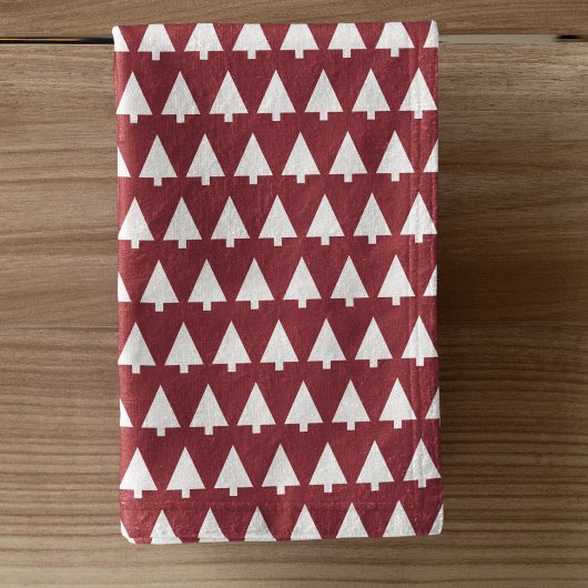 kerstboompatroon | Geometrische Scandi Dark Red Handdoek