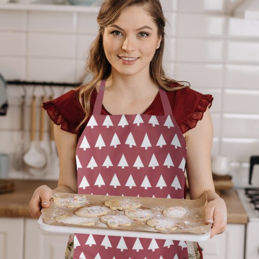 kerstboompatroon | Geometrische Scandi Dark Red Schort