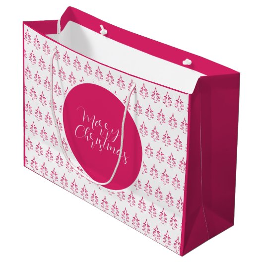 Kerstboompatroon Hot Roze Groot Cadeauzakje (Voorkant Gekanteld)