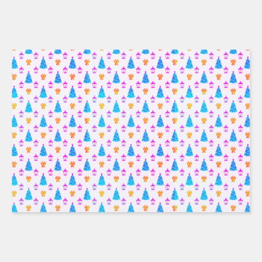 kerstboompatroon in 3 tinten blauw inpakpapier vel (Voorkant 2)