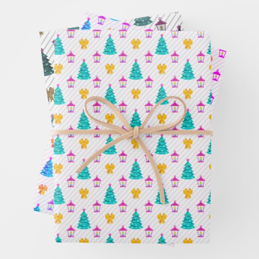 kerstboompatroon in 3 tinten blauw inpakpapier vel (In situ)