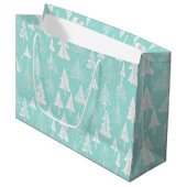 Kerstboompatroon in Teal #6 ID1009 Groot Cadeauzakje (Voorkant Gekanteld)