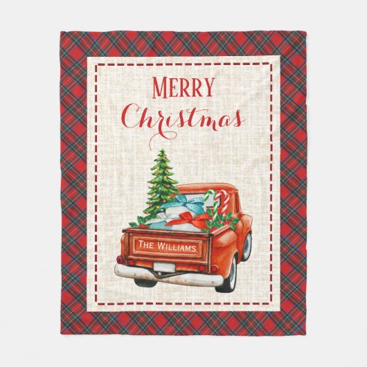  kerstboompatroon met rode vrachtwagen fleece deken (Voorkant)