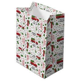 kerstboompatroon met rode vrachtwagen medium cadeauzakje
