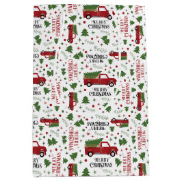  kerstboompatroon met rode vrachtwagen medium cadeauzakje