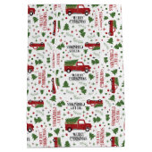  kerstboompatroon met rode vrachtwagen medium cadeauzakje (Achterkant)