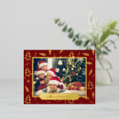 Kerstboompatroon Rode foto Gold Folie Feestdagen Briefkaart (Staand Voorkant)