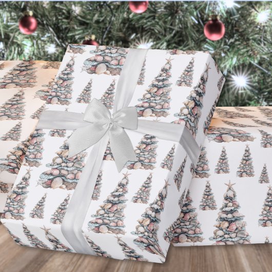 Kerstboompatroon van Strandschelpen Cadeaupapier
