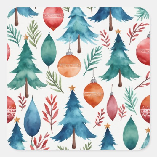 kerstboompatroon vierkante sticker (Voorkant)
