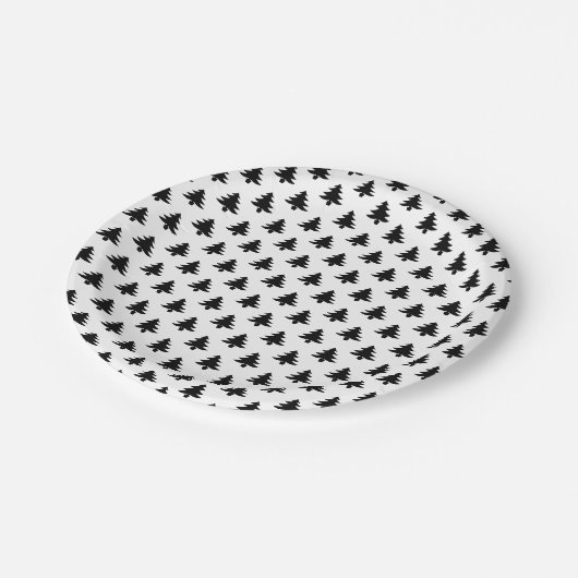 Kerstboompatroon wit zwart papieren bordje (Gekanteld)