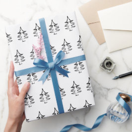 Kerstboompatroon zwart en wit cadeaupapier