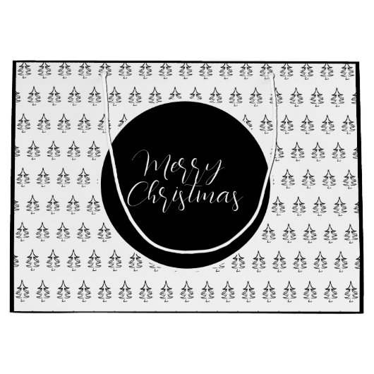 Kerstboompatroon zwart en wit groot cadeauzakje (Voorkant)