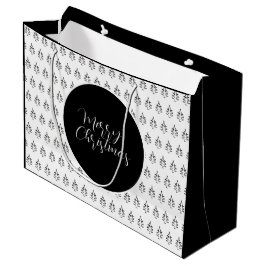 Kerstboompatroon zwart en wit groot cadeauzakje