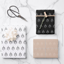 Kerstboompatroon zwart en wit zwart groen inpakpapier vel
