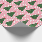  kerstboompatroonfeestdag dottie roze cadeaupapier (Hoek)