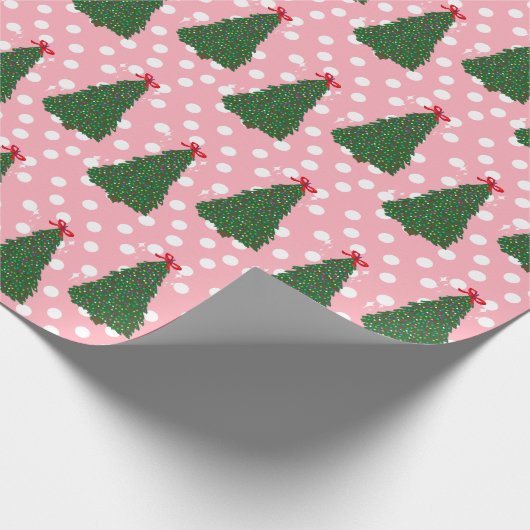  kerstboompatroonfeestdag dottie roze cadeaupapier (Hoek)