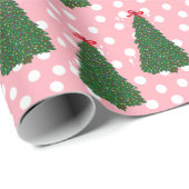 kerstboompatroonfeestdag dottie roze cadeaupapier (Rol Hoek)