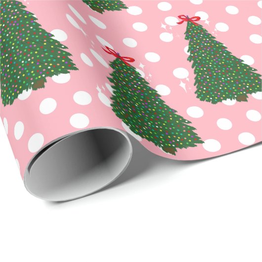 kerstboompatroonfeestdag dottie roze cadeaupapier (Rol Hoek)