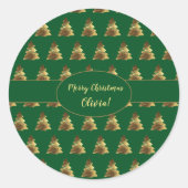 Kerstboompatroongroen en goudlegant ronde sticker (Voorkant)
