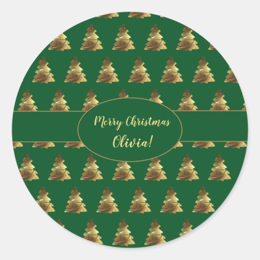 Kerstboompatroongroen en goudlegant ronde sticker (Voorkant)