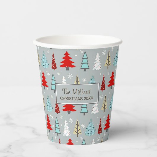 Kerstboompatroonrood en blauw ID175 Papieren Bekers (Voorkant)