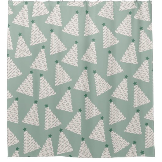 Kerstboompatroonstaal Groen Douchegordijn (Voorkant)