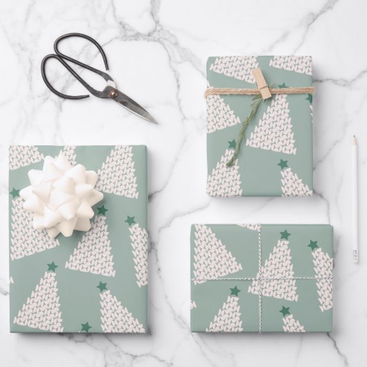 Kerstboompatroonstaal Groen Inpakpapier Vel (Voorkant)