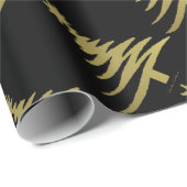 Kerstboompenseel Gold op zwart Cadeaupapier (Rol Hoek)