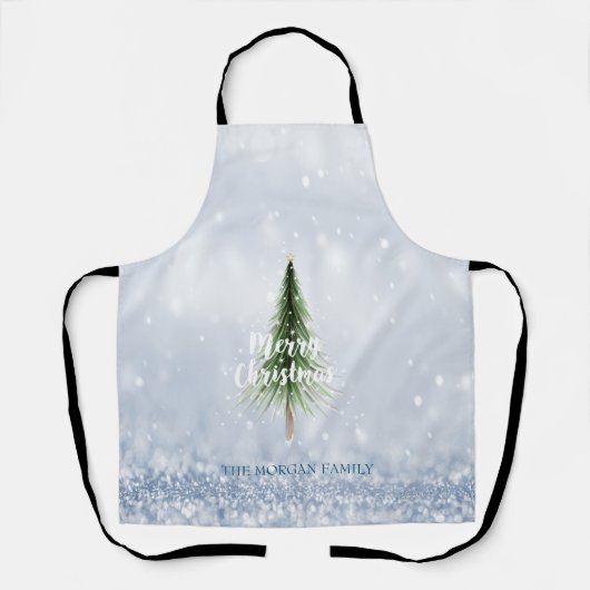kerstboompijn Merry Kerstblauw feestdag Schort (Voorkant)