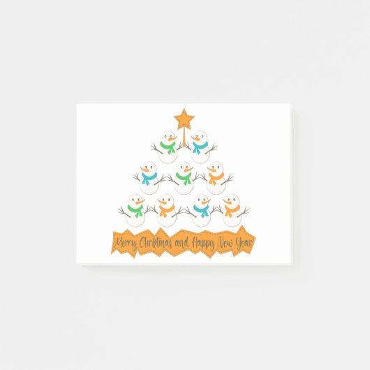 Kerstboompiramide gemaakt van kerst-sneeuwmannen post-it® notes (Voorkant)