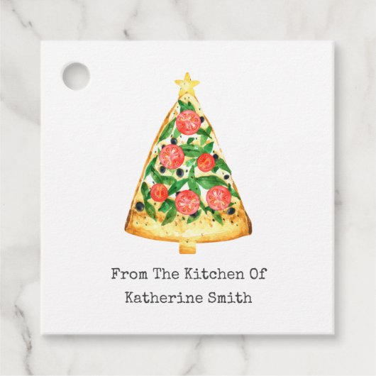 kerstboompizza slice uit de keuken van bedankjes labels (Voorkant)