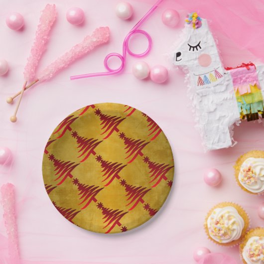 kerstboompotlood Rood op goud Papieren Bordje (Feest)