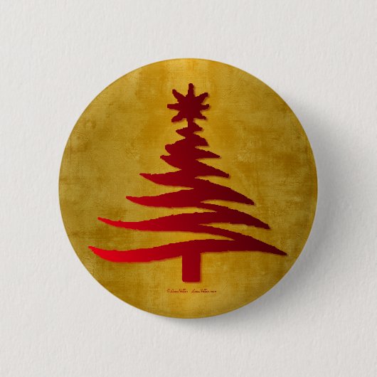 kerstboompotlood Rood op goud Ronde Button 5,7 Cm (Voorkant)