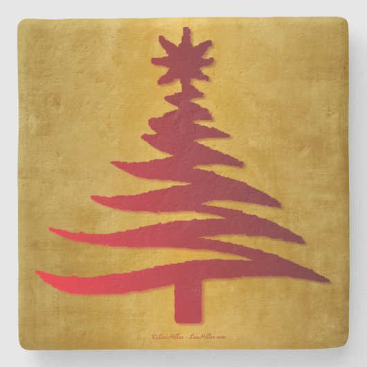 kerstboompotlood Rood op goud Stenen Onderzetter (Voorkant)