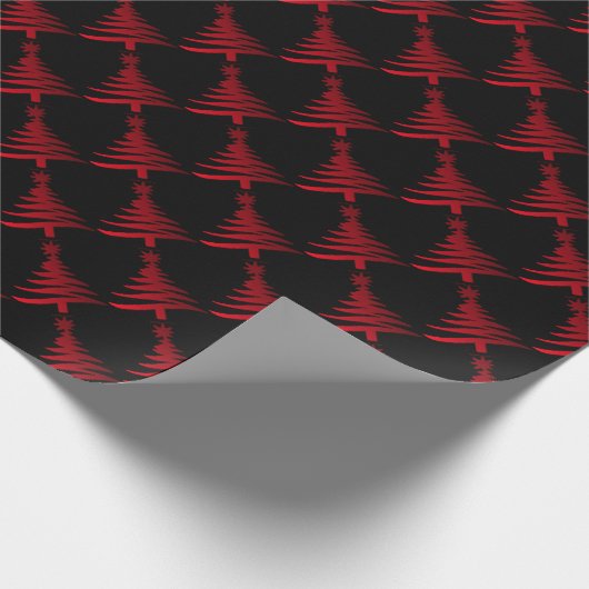 Kerstboompotlood Rood op zwart omslagpapier Cadeaupapier (Hoek)