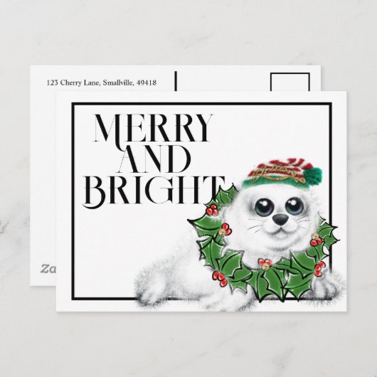 kerstboompup, feestelijk Arctisch dier Briefkaart (Voorkant / Achterkant)