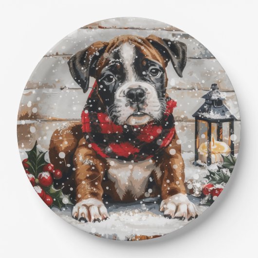 kerstboompuppy papieren bordje (Voorkant)