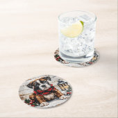 kerstboompuppy ronde kartonnen onderzetter (Insitu)