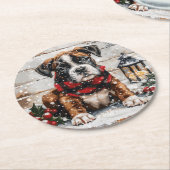 kerstboompuppy ronde kartonnen onderzetter (Gebogen)