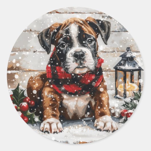 kerstboompuppy ronde sticker (Voorkant)