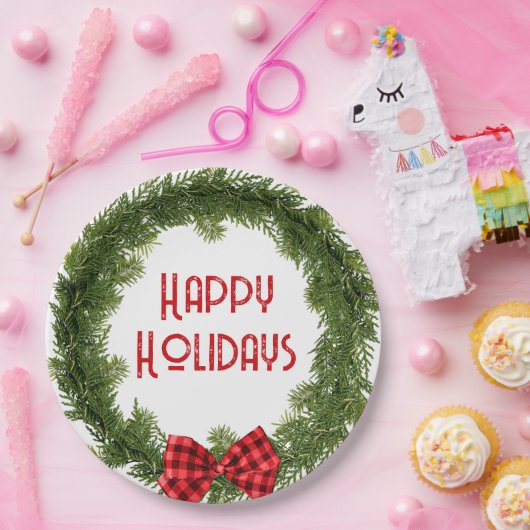 kerstboomrand met Pset Bow Papieren Bordje (Feest)