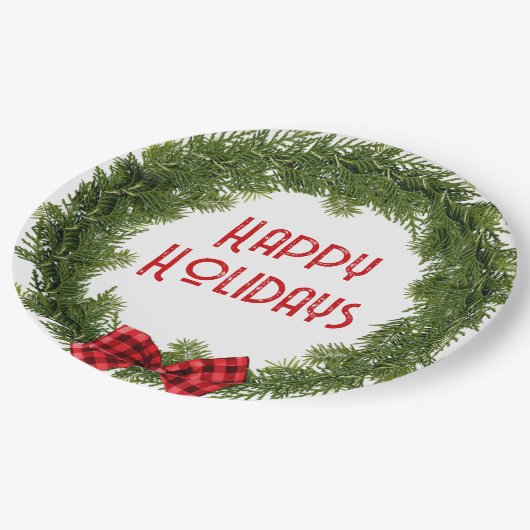 kerstboomrand met Pset Bow Papieren Bordje (Gekanteld)