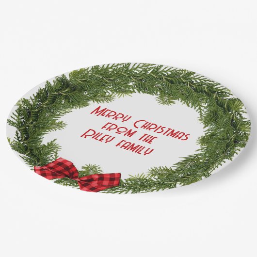 kerstboomrand met Pset Bow Papieren Bordje (Gekanteld)