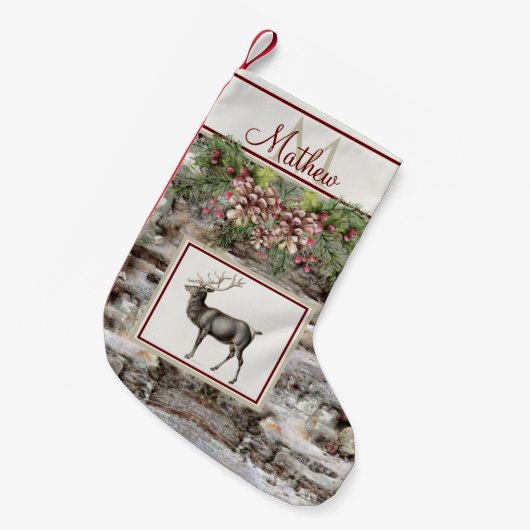 kerstboomrendiermonogram S Kleine Kerstsok (Voorkant (Hangend))