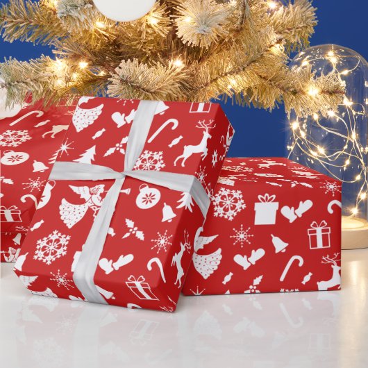 Kerstboomrendiertje Snowflake Angel White Cadeaupapier (Feestdagen)