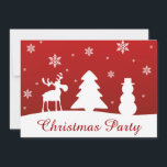 kerstboomrendiertje Snowman Kaart<br><div class="desc">Moderne,  minimalistische,  eenvoudige kerstillustratie met witte silhouetten van rendieren,  bomen,  sneeuwpoppen en sneeuwvlokken met prettige kerstbegroeting op een rode achtergrond.</div>