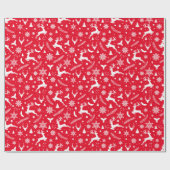 kerstboomrenrendiertje Snowflake Holly Red White Cadeaupapier (Vlak)